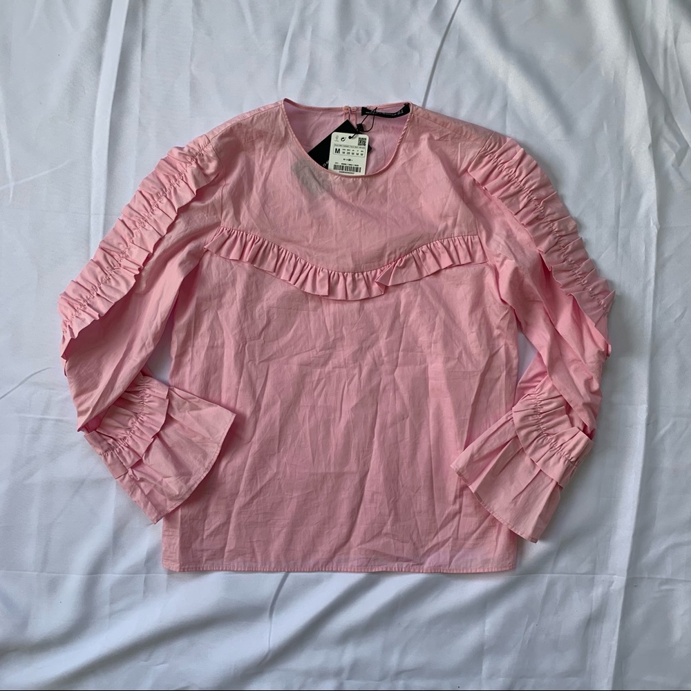 NWT Zara Pink frill ruffle blouse top